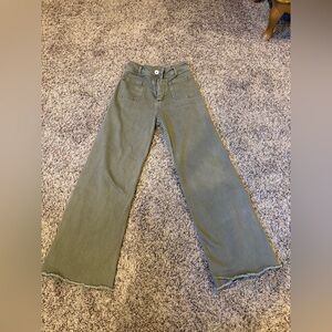 Wide Leg Olive Green Jeans